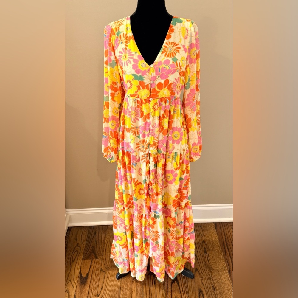 Women’s SUGARLIPS See You Then floral long sleeve maxi dress- Size small - Picture 4 of 7